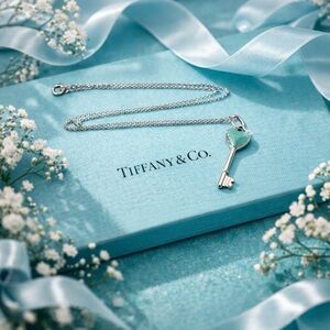 Authentic Tiffany & Co Blue Enamel Key Pendant Necklace
